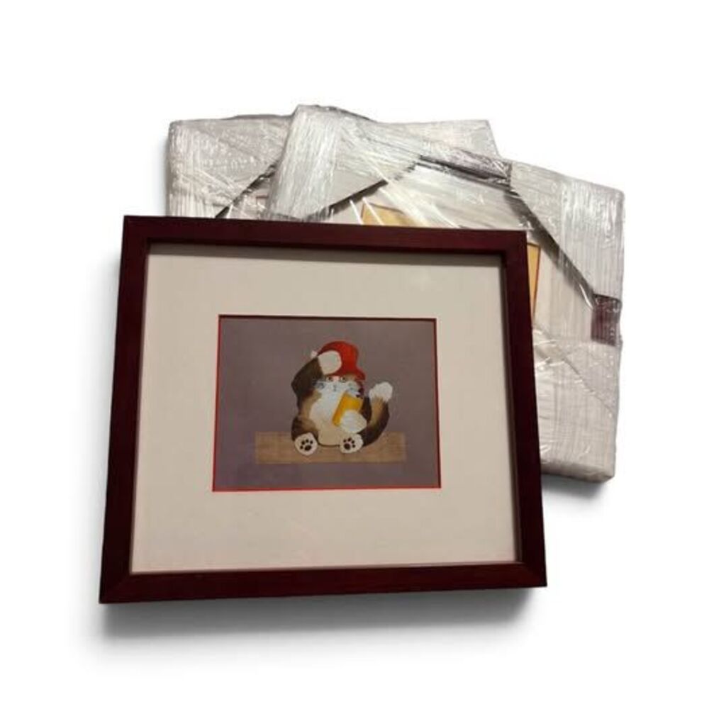 VTG Nancy T. Fletcher Framed Fabric & Paper Art Friday Harbor Gallery